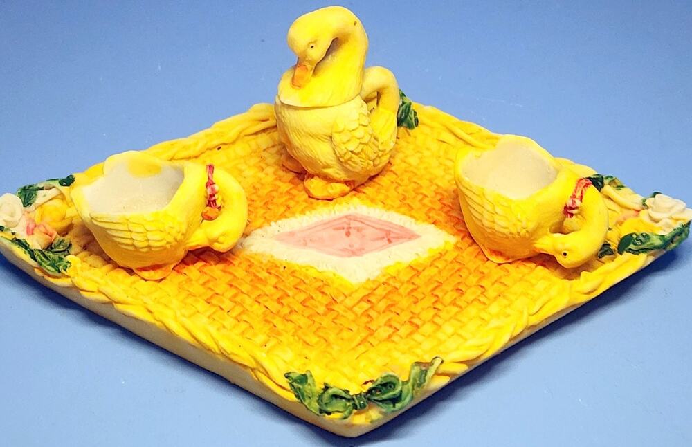 Yellow Duck / Goose Miniature Tea Set For 2 Décor Or Dollhouse Play See Pic